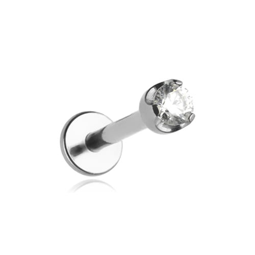 Titanium labret ørering med hvid zirkon 1.2/6/3.5