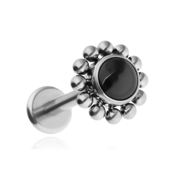 Titan labret örhänge med svart agat - silver 1,2/8 Titan labret örhänge med svart agat - silver 1,2/8