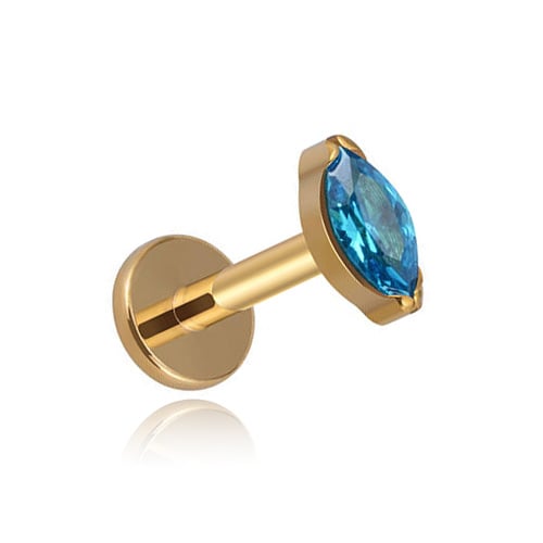 Titanium labret guld tår med blå zirkon 1.2/8 Titanium labret guld tår med blå zirkon 1.2/8