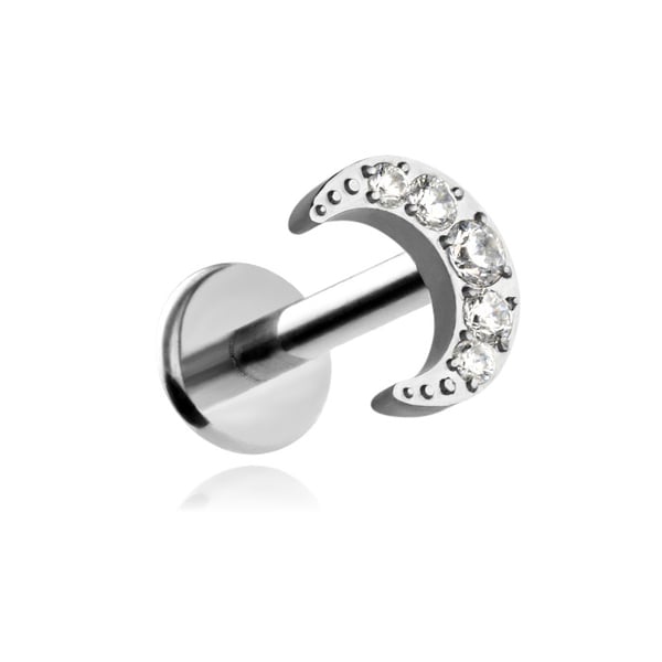 Titanium labret måne med vita zirkoner - silver 1,2/6 Titanium labret måne med vita zirkoner - silver 1,2/6