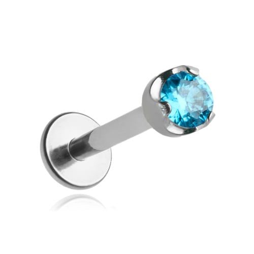 Titanium labret ørering med blå zirkon 1.2/8/2.5