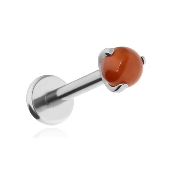 Titanskruv med karneolsten labretörhänge silver 1,2/6/3 mm