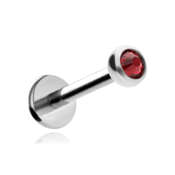 Titanium labret ørering med rød krystal sølv 1.2/8/2.5 Titanium labret ørering med rød krystal sølv 1.2/8/2.5
