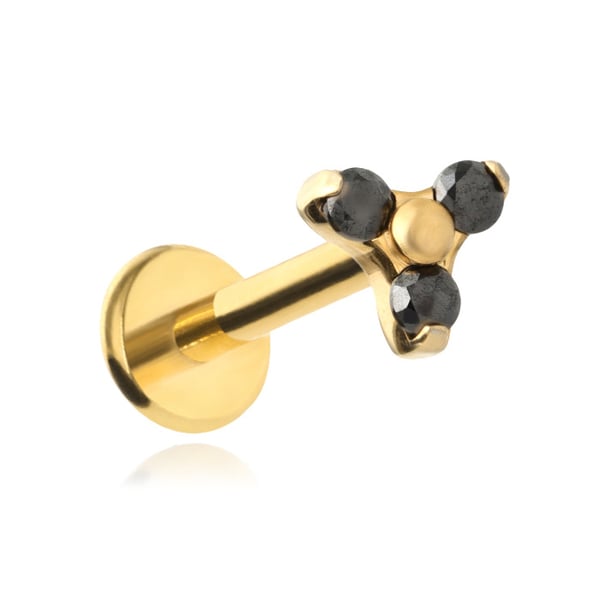 Titanguld labret med tre svarta zirkoner 1,2/8/4 Titanguld labret med tre svarta zirkoner 1,2/8/4