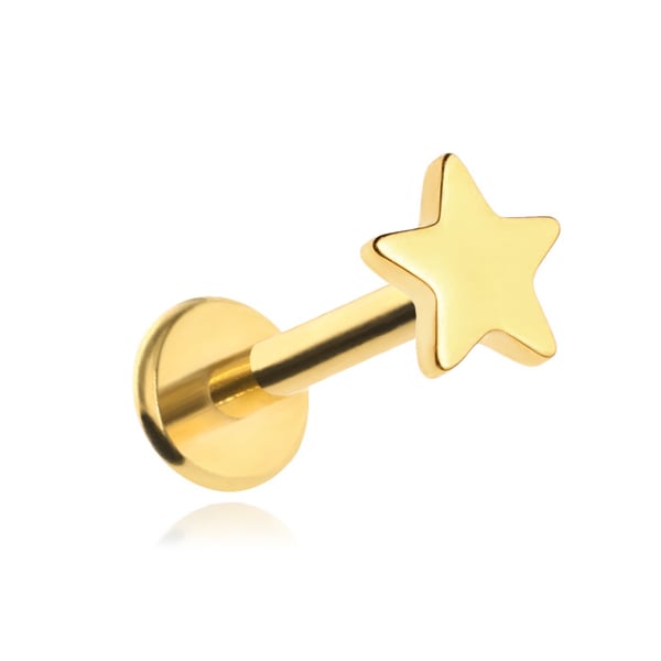 Titanium labret ørering - stjerne - guld 1.2/6/3