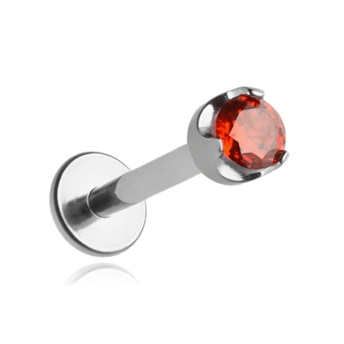 Titanium labret ørering med rød zirkon 1.2/8/4.5