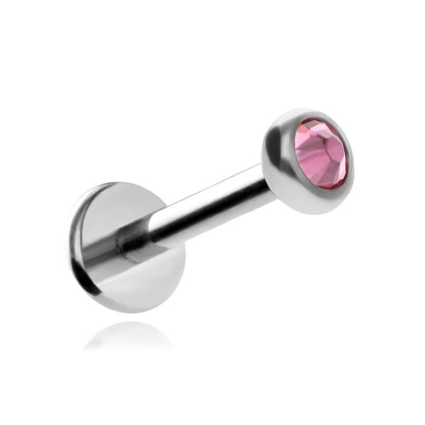 Titanium labret ørering med pink krystal sølv 1.2/6/2.5