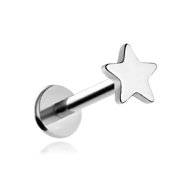 Titanium labret ørering - stjerne - sølv 1.2/6/4