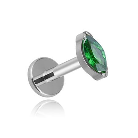 Titanium labret silverpläterad tår med grön zirkon 1,2/6 Titanium labret silverpläterad tår med grön zirkon 1,2/6