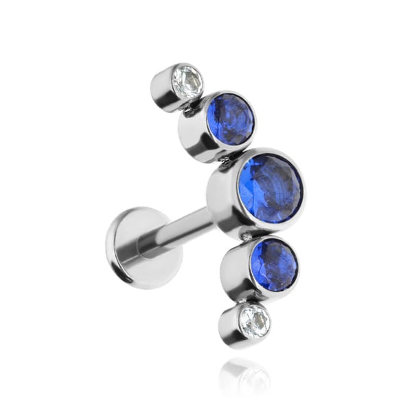 Titanium labret cluster øreringe med blå zirkoner - sølv 1.2/8