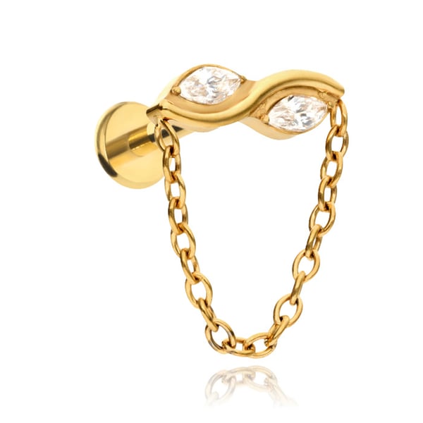 Titanium labret ørering med hvid zirkon - guld 1.2/6