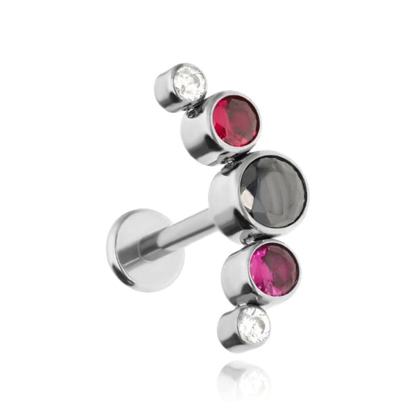Titanium labret klesterørhænge med sort zirkon - sølv 1,2/6