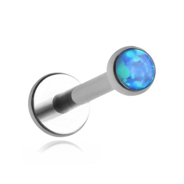 Titanium labret med blå opal OP05 - sølv 1.2/8/3