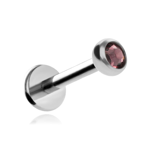 Titanium labret ørering med mørkerosa krystal sølv 1.2/8/3