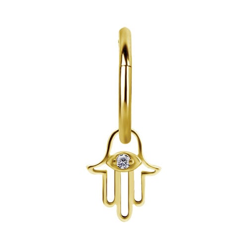 Berlocker gyllene Fatimas hand med vit zirkon D-068