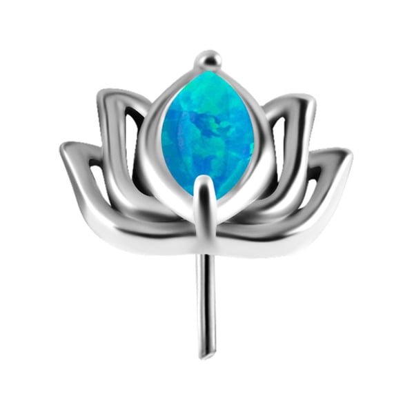 Push in cap lotusblomma med ljusblå opal CoCr NF silver PI-003