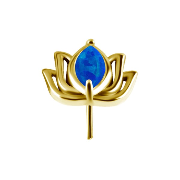 Tryck in keps - lotusblomma med blå opal - CoCr NF - guld - PI-003