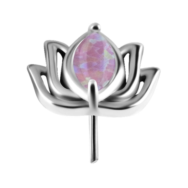 Push-in-locktopp lotusblomma med lila opal CoCr NF silver PI-003