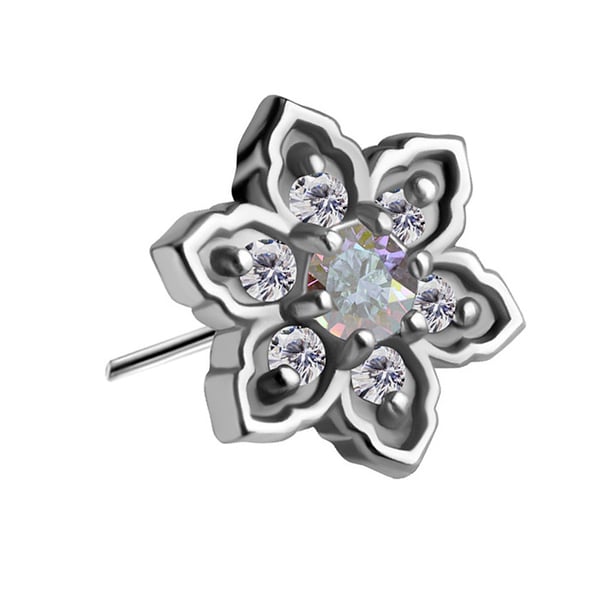 Blomsterhat med opal og hvide zirkoner - CoCr NF - sølv - PI-007 Blomsterhat med opal og hvide zirkoner - CoCr NF - sølv - PI-007