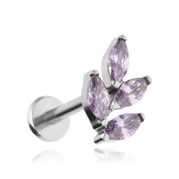 Titanium labret örhängeblad med lila zirkoner - silver Titanium labret örhängeblad med lila zirkoner - silver
