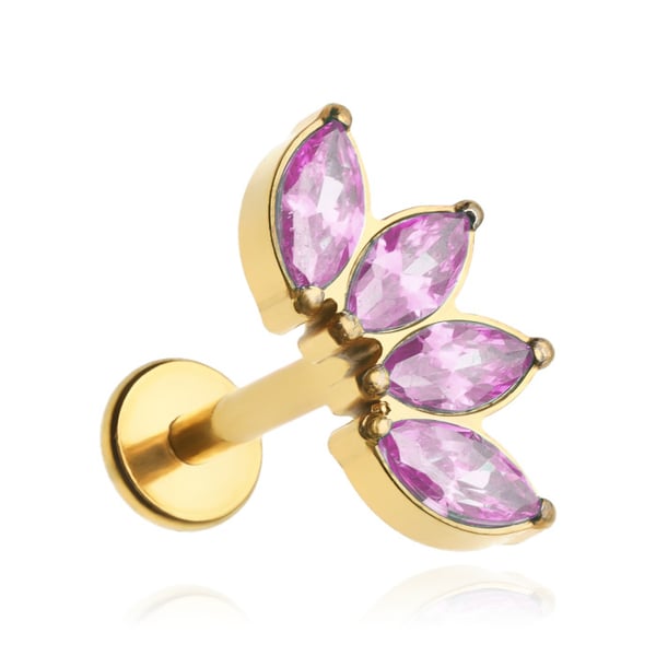 Titanium labret guld klyngeørering med lyserøde zirkoner 1.2/8