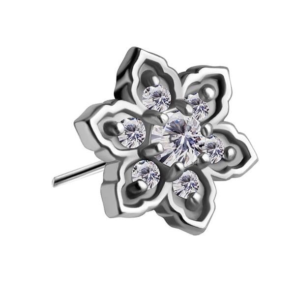 Push-in-hætte - blomst med hvide zirkoner - CoCr NF - sølv - PI-007