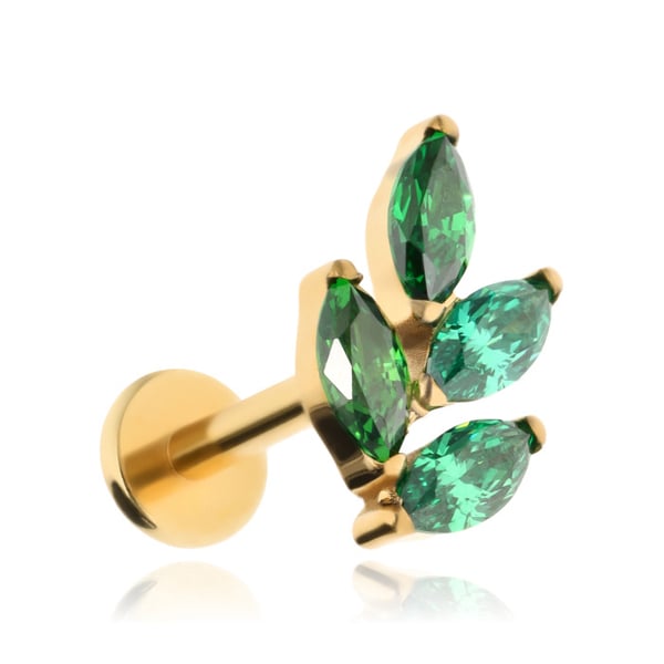 Titanium labret örhängeblade med gröna zirkoner - guld Titanium labret örhängeblade med gröna zirkoner - guld