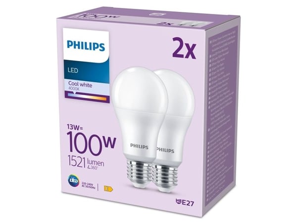 Philips Lamppu 100W A67 E27 x2, 13 W, 100 W, E27, 1521 lm, 15000 h, Viileä valkoinen