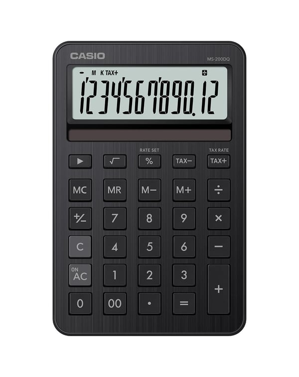 Casio MS-200DQ, Työpöytä, Perus, 12 lukua, Akku/Aurinko, musta