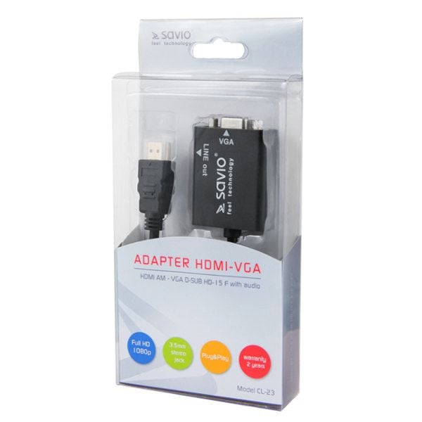 Savio CL-23, 0,5 m, VGA (D-Sub), HDMI Type A (Standard), Hankjønn, Hunkjønn, 1920 x 1080 piksler