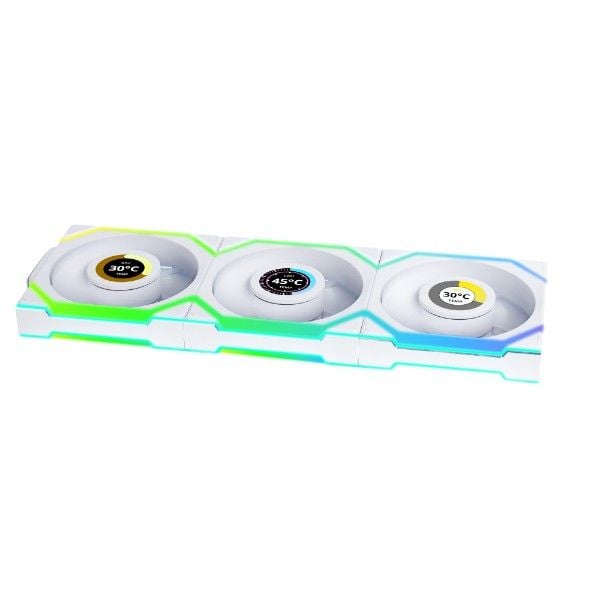Lian Li UNI FAN SL datorfläkt 120 mm Wireless LCD Reverse, vit, 3-pack