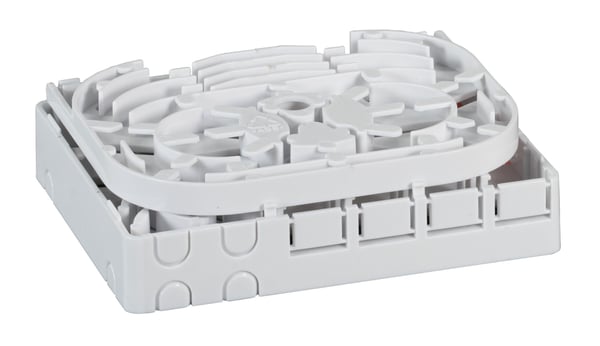 FTTH innendørs DIN-skinneboks for 4 fibre, 4 koblinger og holder for overflødig fiber (FTTH-BOX-IN-5)