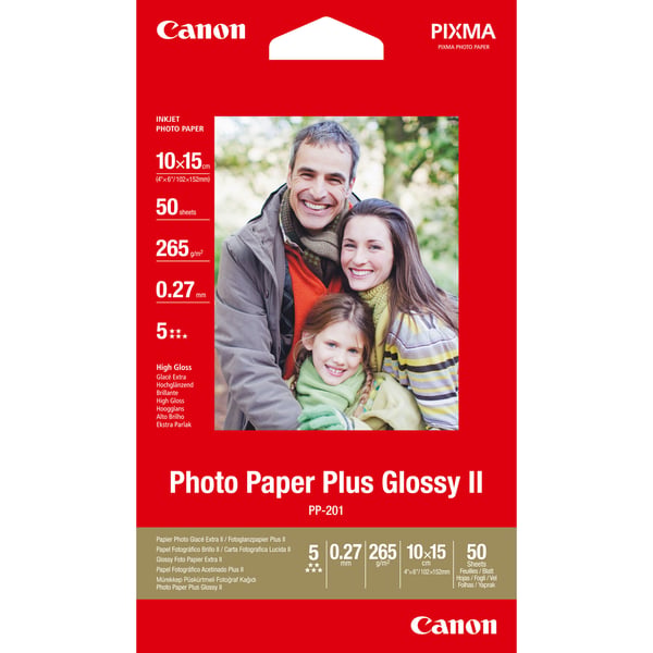 Canon Photo Paper Plus Glossy II PP-201 - Blank - 100 x 150 mm - 260 g/m² - 50 ark fotopapir - for PIXMA iP2600, iP2700, iX7000, MG2555, MG8250, mi...
