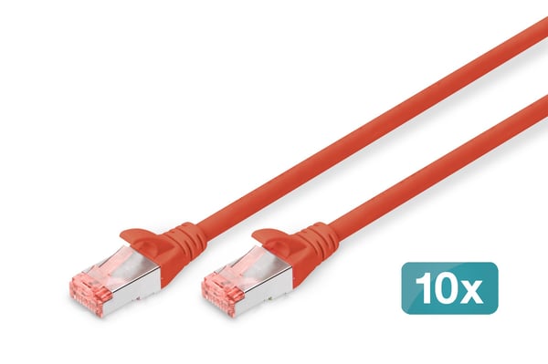 DIGITUS - Koblingskabel - RJ-45 (hann) til RJ-45 (hann) - 25 cm - SFTP, PiMF - CAT 6e - IEEE 802.3 - halogenfri, formstøpt, uten hindringer - rød (...