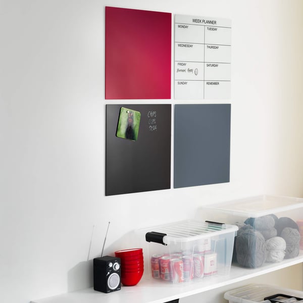 Magnetisk NAGA ugetavle i glas 45x45 cm hvid - engelsk tekst