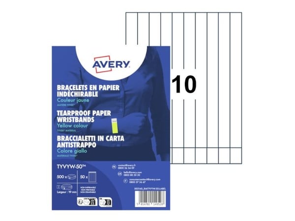Avery TYVYW-50, Tapahtumaranneke, Keltainen, Paperi, Yksivärinen, Unisex, Liima