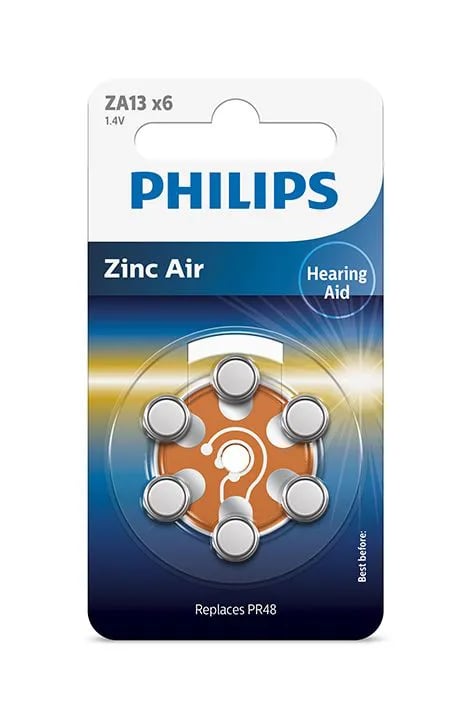 Philips Minicells ZA13B6A/00, Engangsbatteri, Zink-luft, 1,4 V, 6 stykker, 280 mAh, Cd (kadmium), Hg (kvikksølv)