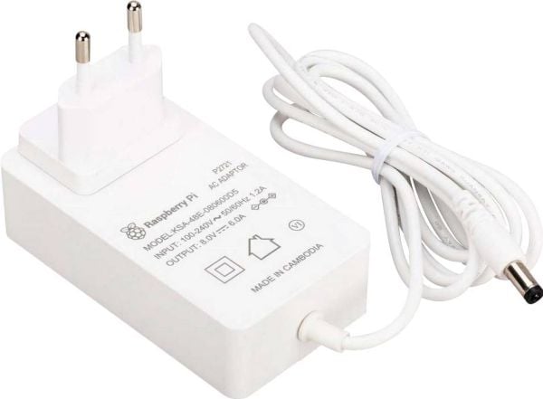 Raspberry Pi Build HAT strømforsyning – DC 5,5/2,1 mm 8V / 6A – hvit