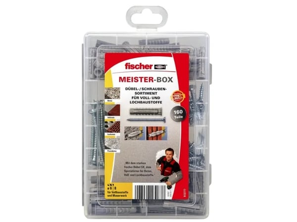 Fischer MEISTER-BOX SX, Skrue- og veggpluggsett, Betong, Grå, 80 stykker, Boks