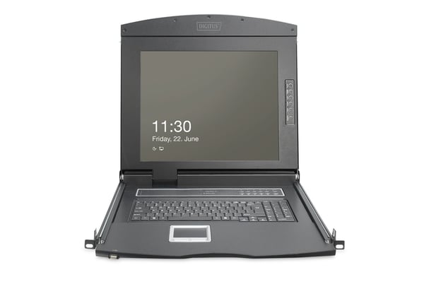 Digitus - KVM-konsoll med KVM-svitsj - 8 porter - US - 19" - kan monteres i rack - 1920 x 1080 Full HD (1080p) @ 60 Hz - 1000:1 - RAL 9005, svart - 1U