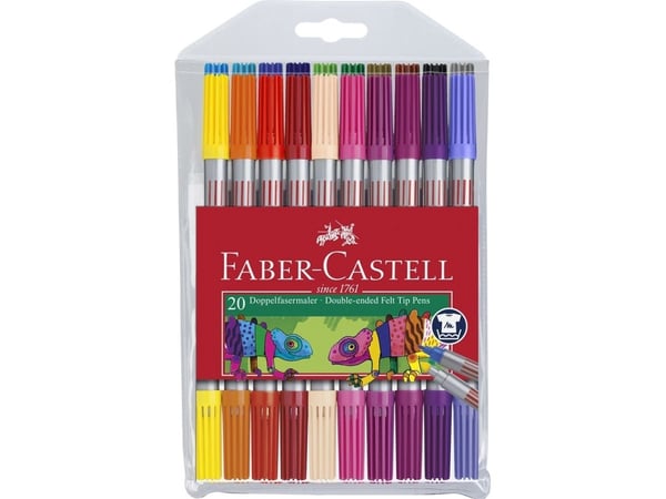 Faber-Castell - Dobbelsidig fibertupp-pen - permanent - strålende farger - vannbasert blekk - fin (en pakke 20)