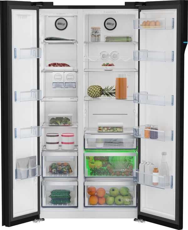 Beko GN163140ZGBN, Frittstående, Amerikansk dør, Svart, Berøringskontroll, LED, På dør