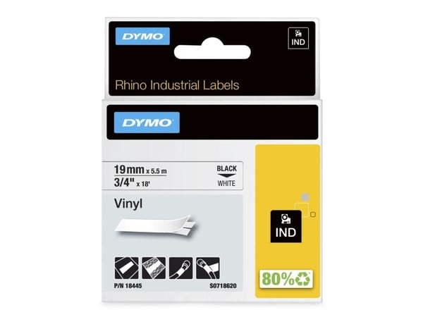 DYMO® Rhino tape 19 mm, sort på hvid