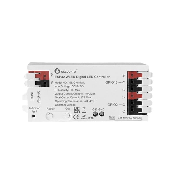 Gledopto Synergy 21 LED-kontroller EOS 55 W WLED ESP32 pixel (GL-C-015WL)