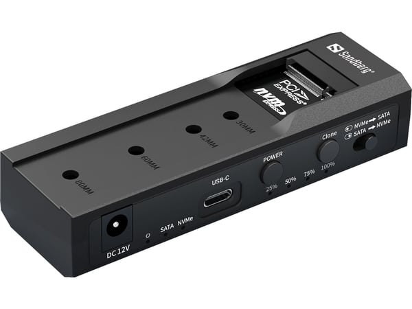 Sandberg USB-3 Cloner+Dock dokkingstasjon M2+NVMe+SATA 2-brønns, USB-C 3.2 Gen 2