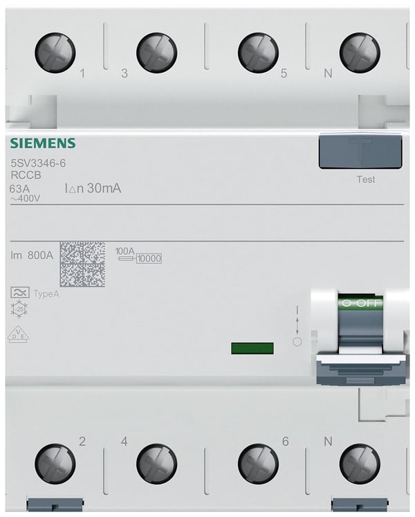 Siemens 5SV3346-6 vikavirtasuojakytkin 63 A 4P 30 mA tyyppi A