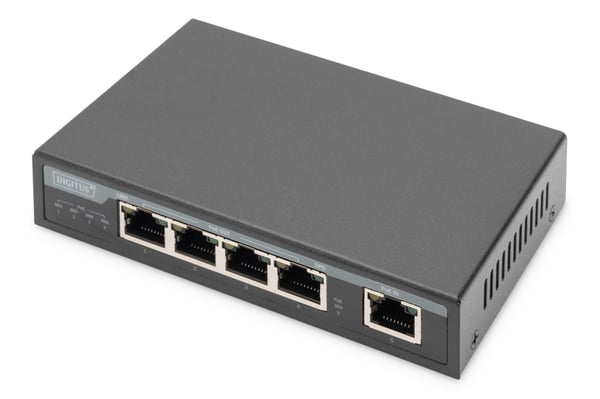 DIGITUS - Switch - 4 x 10/100/1000 (4PPoE) + 1 x 10/100/1000 (PoE+ inngang) - stasjonær - 4PPoE / PoE+ / PoE (60 W)
