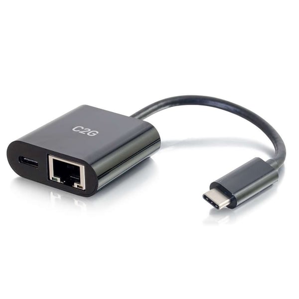 C2G USB-C Ethernet-sovitin virransyötöllä - Musta - Verkkosovitin - USB-C - Gigabit Ethernet x 1 - musta - musta