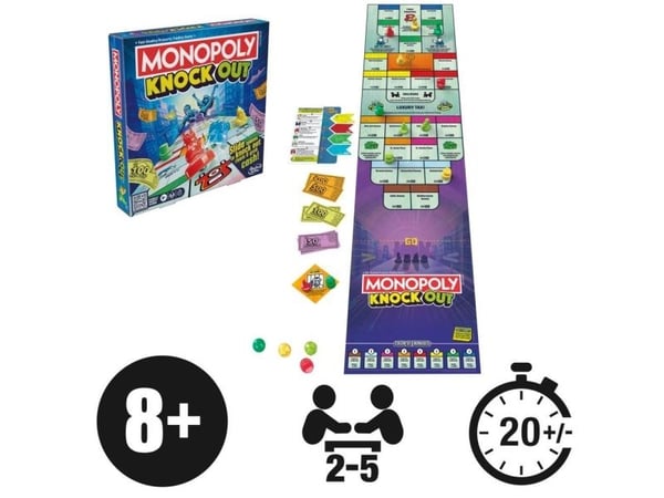Monopoly Knockout, Lautapeli, Liiketaloussimulaatio, 8 vuosi/vuosia, 20 min