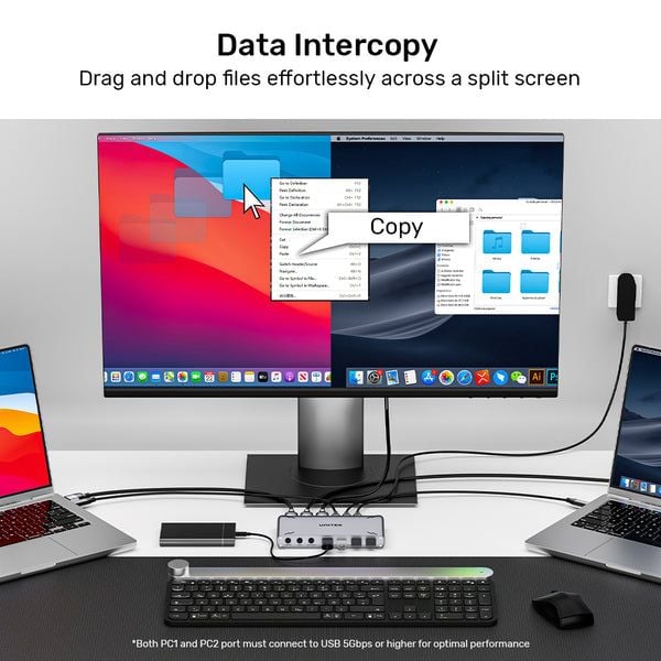 UNITEK D1118AGY01-EU KVM-kytkin USB-C 10Gbps HDMI ja tiedostonsiirto